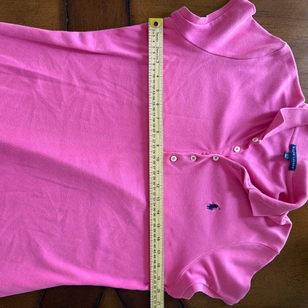 Ralph Lauren Pink Cotton Pique Polo Shirt Dress XL Navy Blue Pony Logo Short Slv - Picture 5 of 6